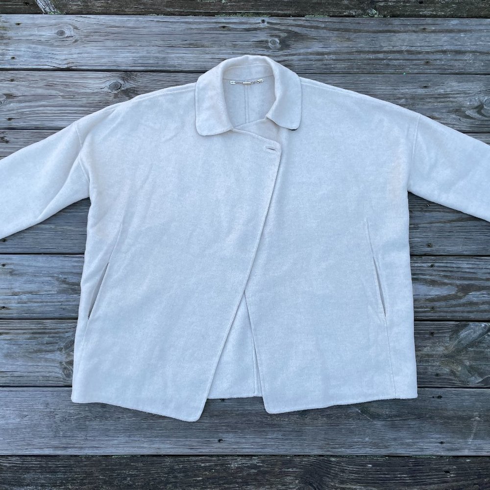 Zara Women Coat Jacket Open Wool Blend Beige Cape Coat One Size Handmade